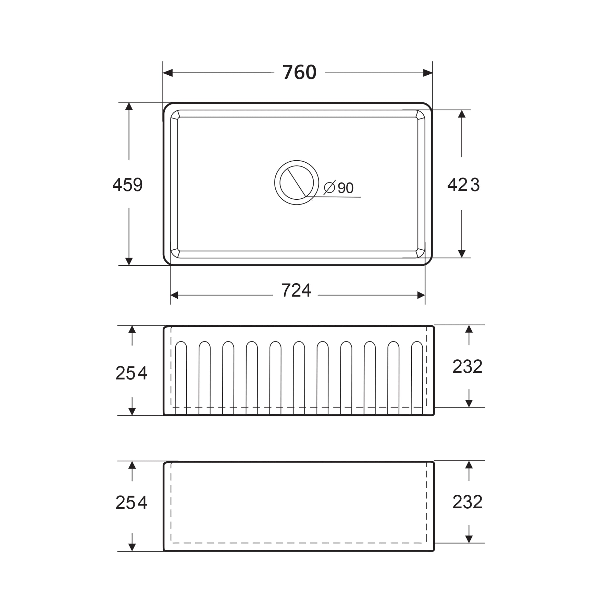 SEIMA CLEO 760 SINGLE BOWL APRON FRONT KITCHEN AND LAUNDRY SINK GLOSS WHITE 760MM
