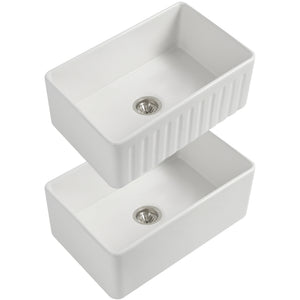 SEIMA CLEO 835 DOUBLE BOWL APRON FRONT KITCHEN AND LAUNDRY SINK GLOSS WHITE 835MM