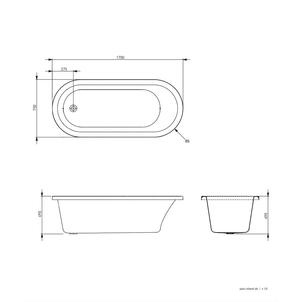 SEIMA LIMNI 135 ISLAND BATHTUB WITH OVERFLOW GLOSS WHITE 1700MM