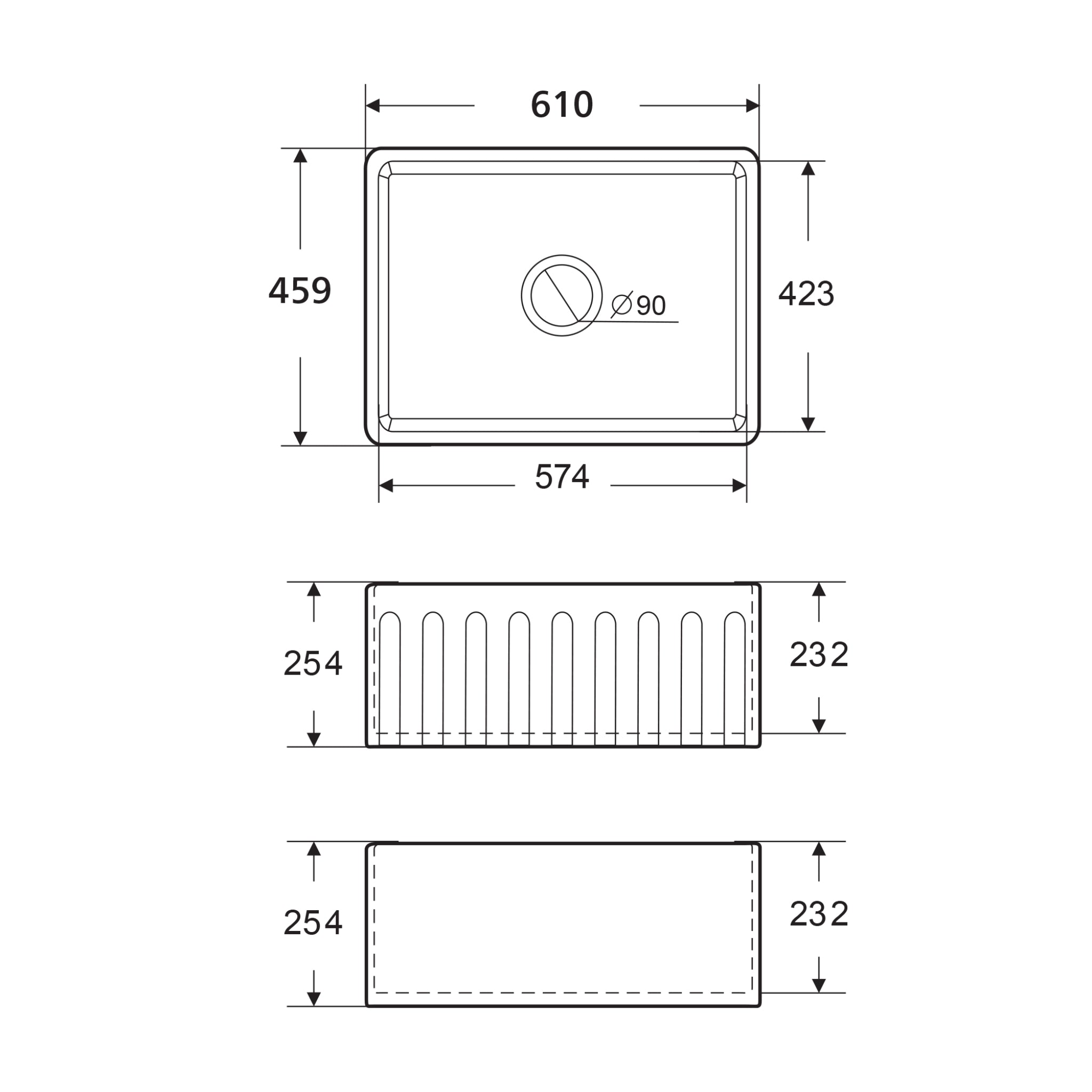 SEIMA CLEO 610 SINGLE BOWL APRON FRONT KITCHEN AND LAUNDRY SINK SILK MATTE WHITE 610MM