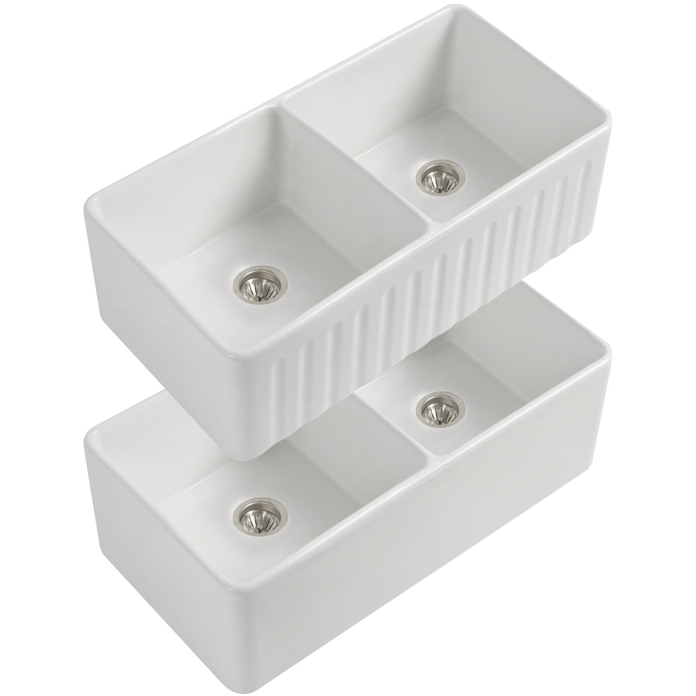 SEIMA CLEO 835 DOUBLE BOWL APRONT FRONT KITCHEN AND LAUNDRY SINK SILK MATTE WHITE 835MM