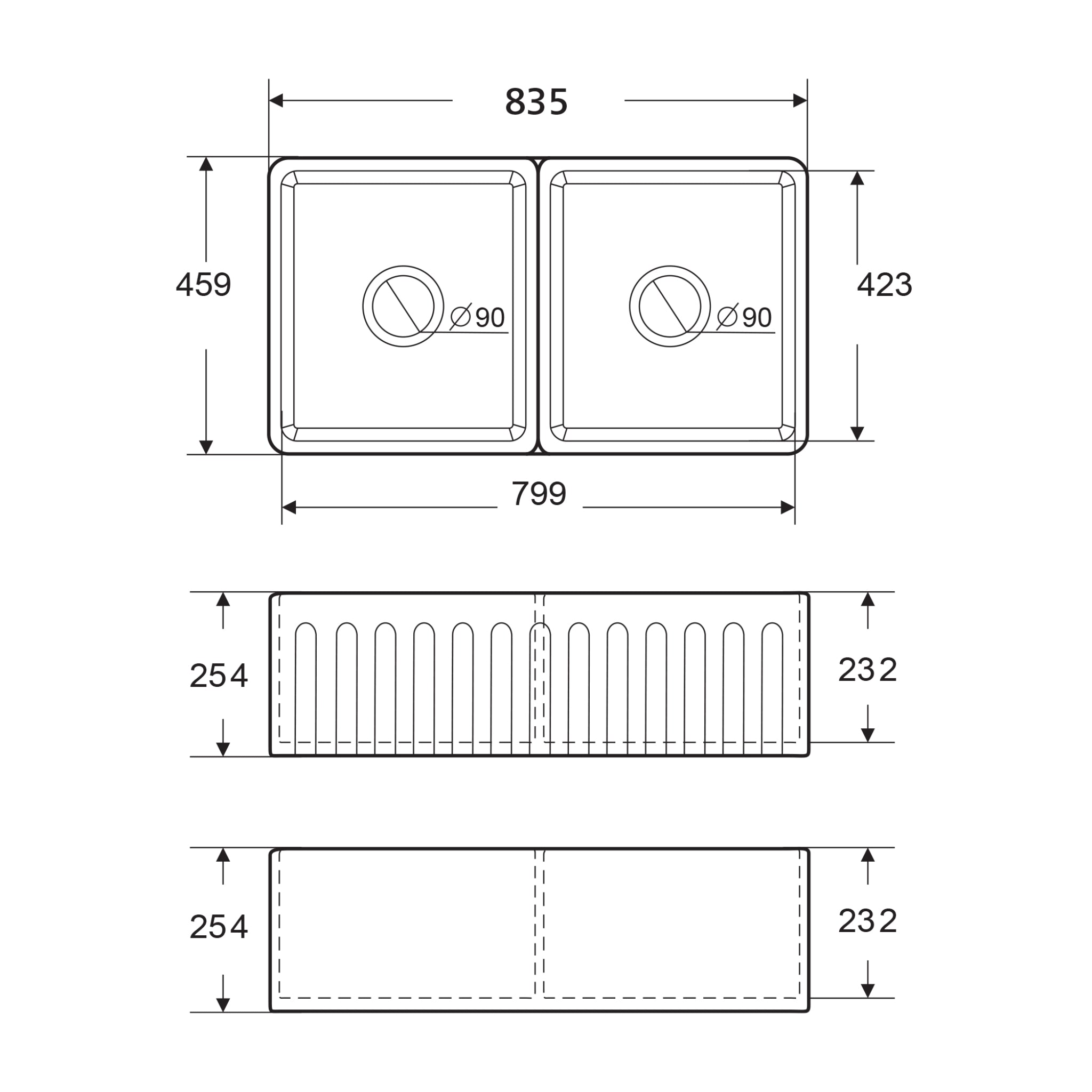 SEIMA CLEO 835 DOUBLE BOWL APRONT FRONT KITCHEN AND LAUNDRY SINK SILK MATTE WHITE 835MM