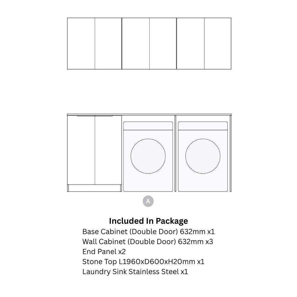 OTTI HAVANA WOODLAND OAK FLUTED 1960MM LAUNDRY AND WALL CABINET WITH STONE TOP & SINK (PACKAGE-A)