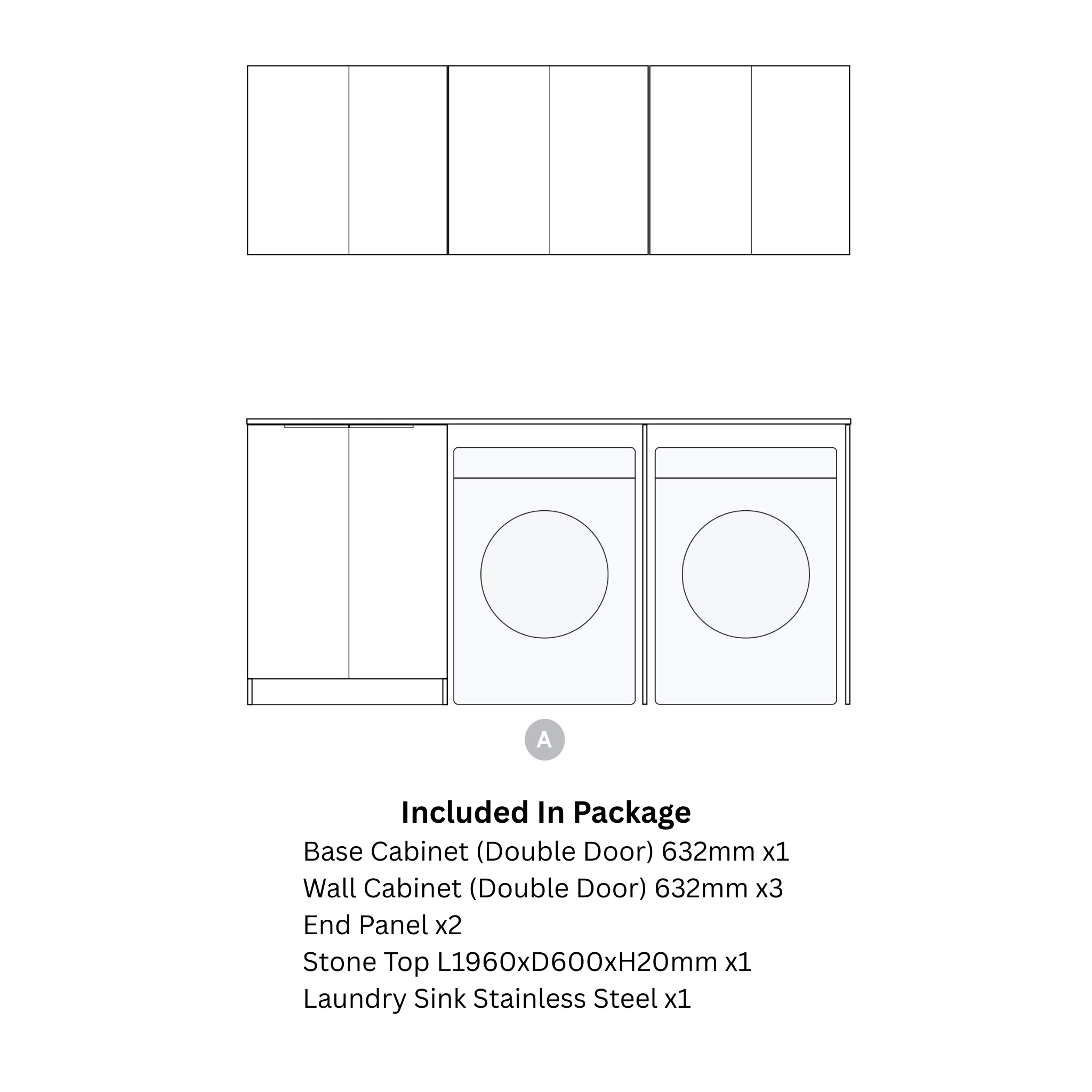 OTTI HAVANA SABLE WALNUT FLUTED 1960MM LAUNDRY AND WALL CABINET WITH STONE TOP & SINK (PACKAGE-A)