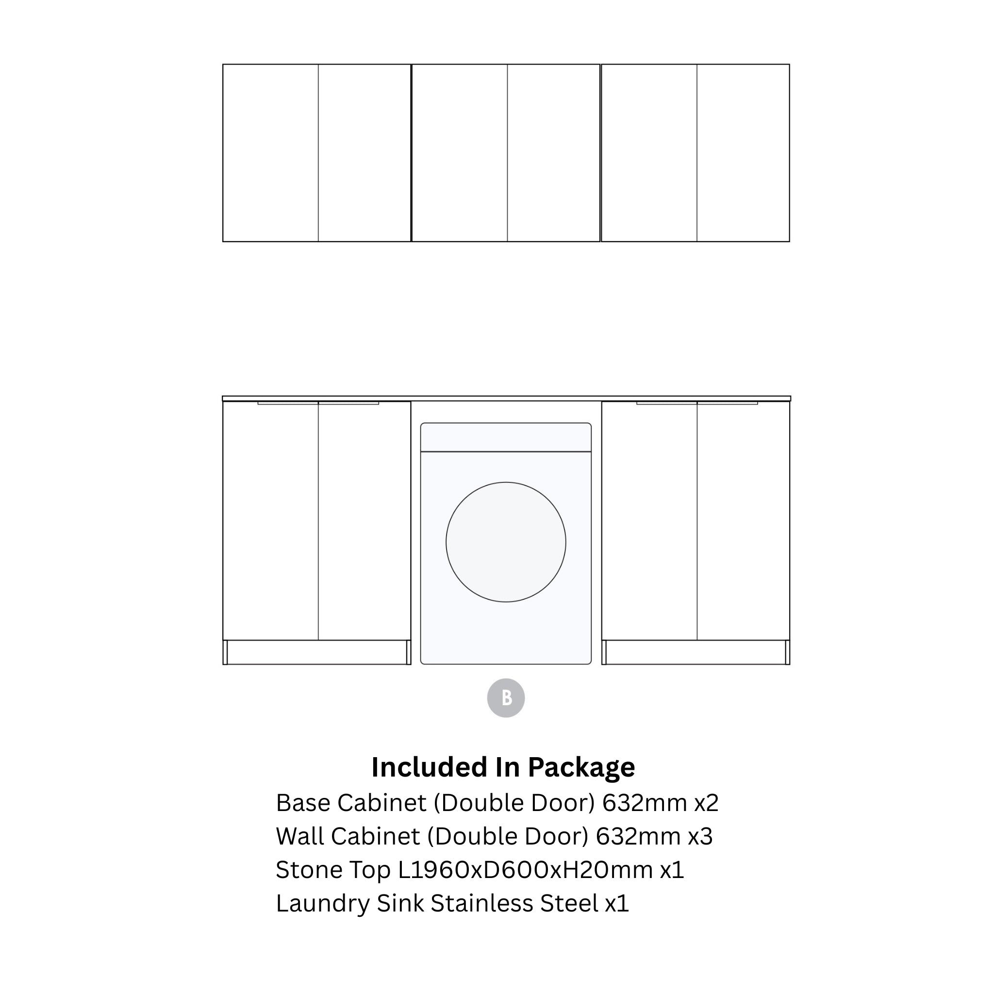 OTTI HAVANA WOODLAND OAK FLUTED 1960MM LAUNDRY AND WALL CABINET WITH STONE TOP & SINK (PACKAGE-B)