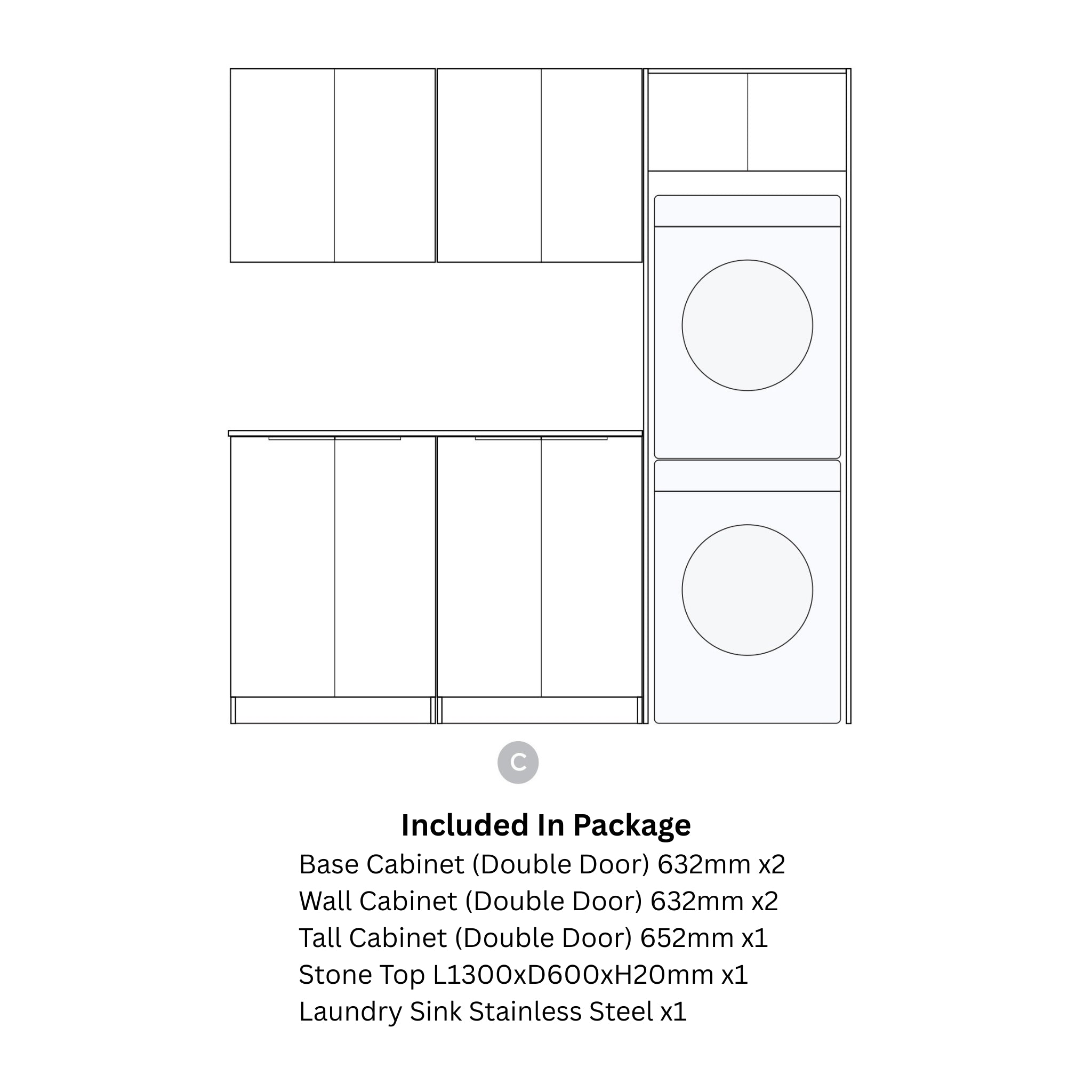 OTTI HAVANA SABLE WALNUT FLUTED 1960MM LAUNDRY AND WALL CABINET WITH STONE TOP & SINK (PACKAGE-C)