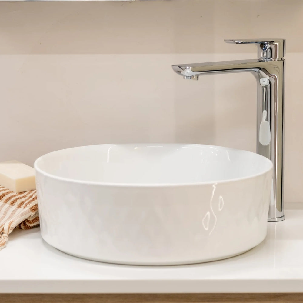 CLAYA DIAMOND ROUND ABOVE COUNTER BASIN GLOSS WHITE 360MM