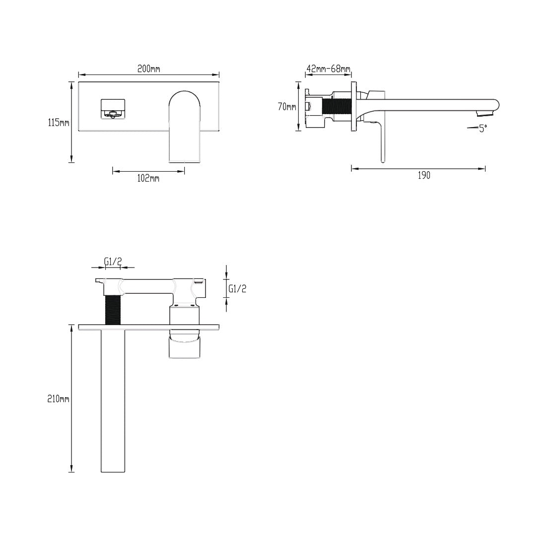 GARETH ASHTON PARK AVENUE WALL BASIN / BATH MIXER SET BLACK