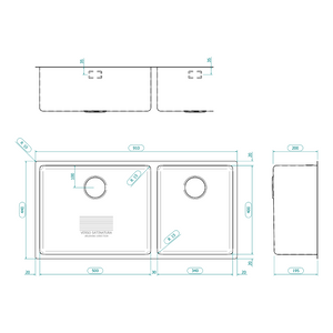 BARAZZA 1X942I KITCHEN SINK TECHNICAL DRAWING WITH DIMENSIONS