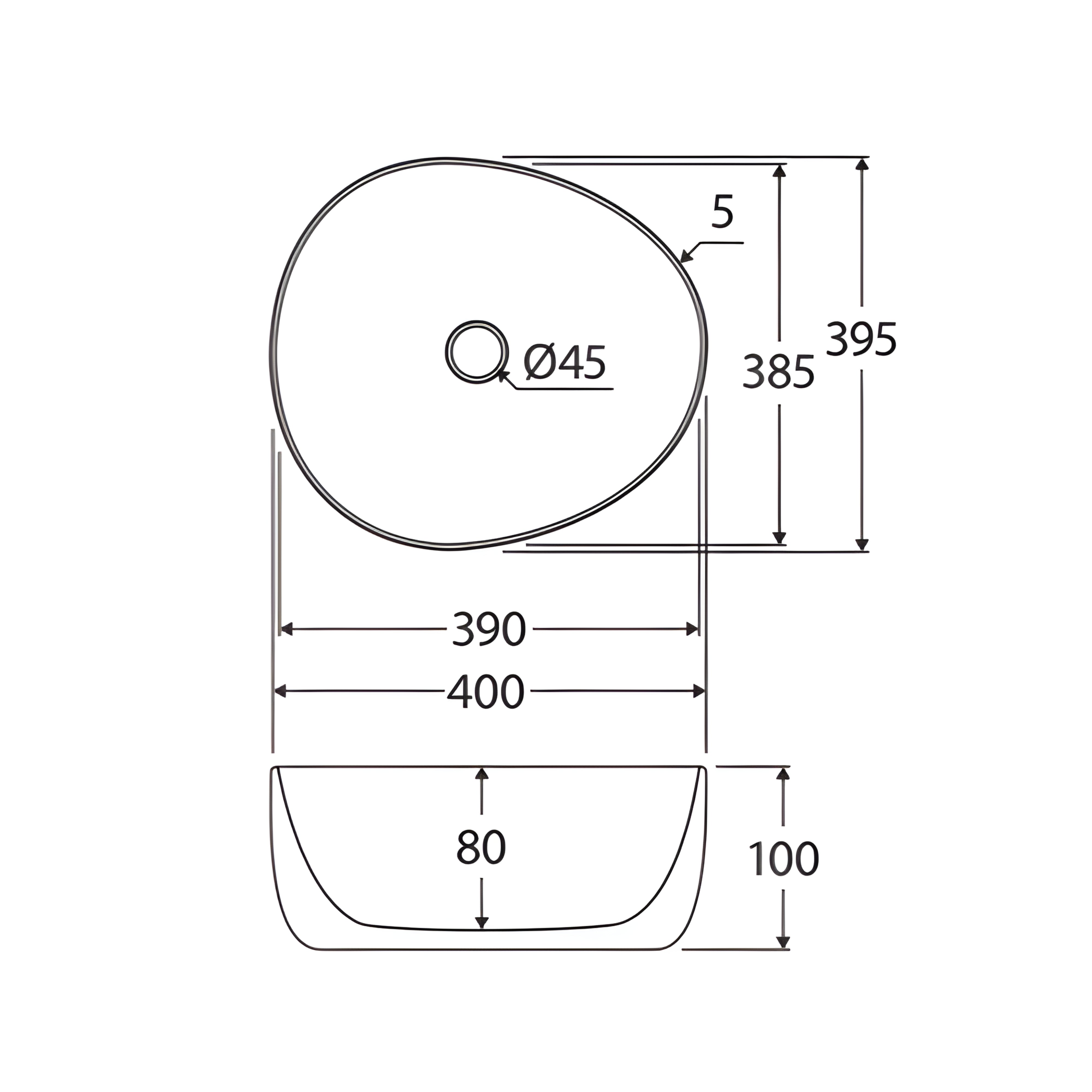 FIENZA PEBBLE ABOVE COUNTER BASIN GLOSS WHITE 400MM