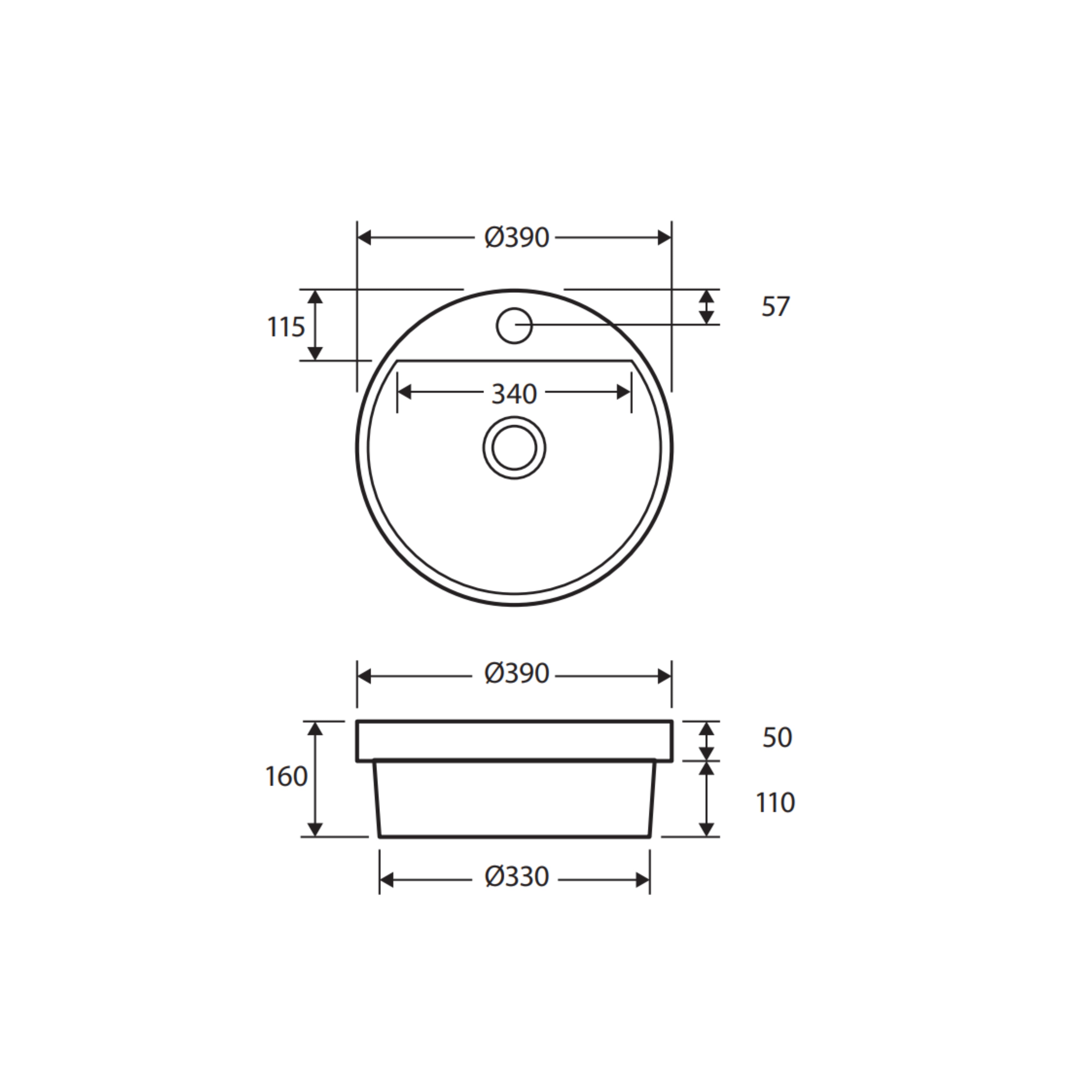 FIENZA REBA SEMI-INSET BASIN WITH TAPHOLE GLOSS WHITE 390MM