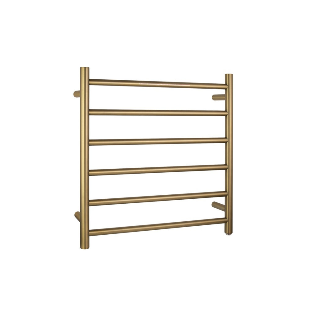 NORICO 6-BAR ROUND LADDER HEATED TOWEL RAIL 620MM BRUSHED BRASS