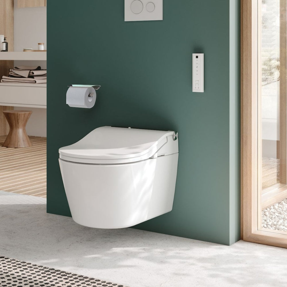 TOTO RW WALL HUNG TOILET WITH WASHLET PACKAGE W/ AUTOLID AND AUTOFLUSH (D-SHAPE) GLOSS WHITE