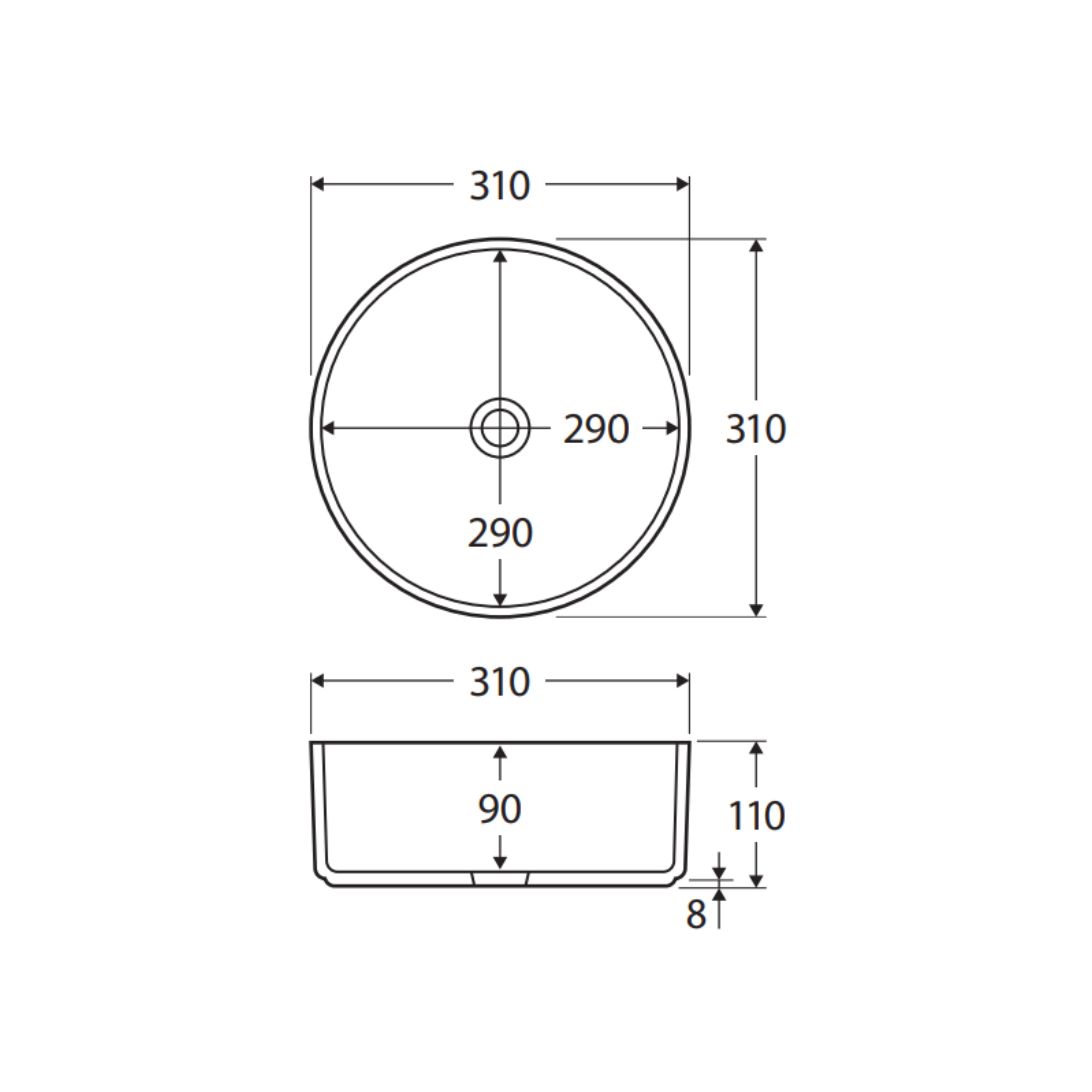 FIENZA REBA ABOVE COUNTER BASIN GLOSS WHITE 310MM