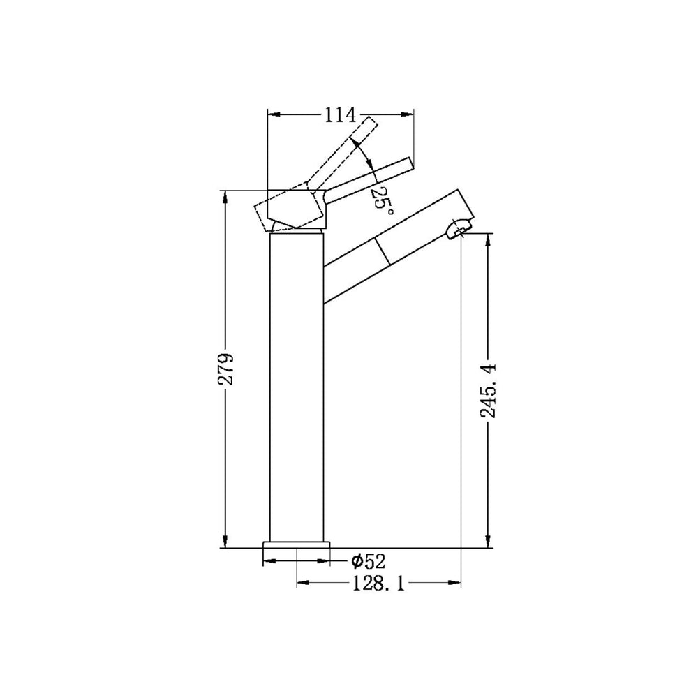 NERO DOLCE TALL BASIN MIXER ANGLE SPOUT 279MM CHROME