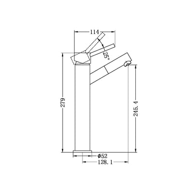 NERO DOLCE TALL BASIN MIXER ANGLE SPOUT 279MM CHROME