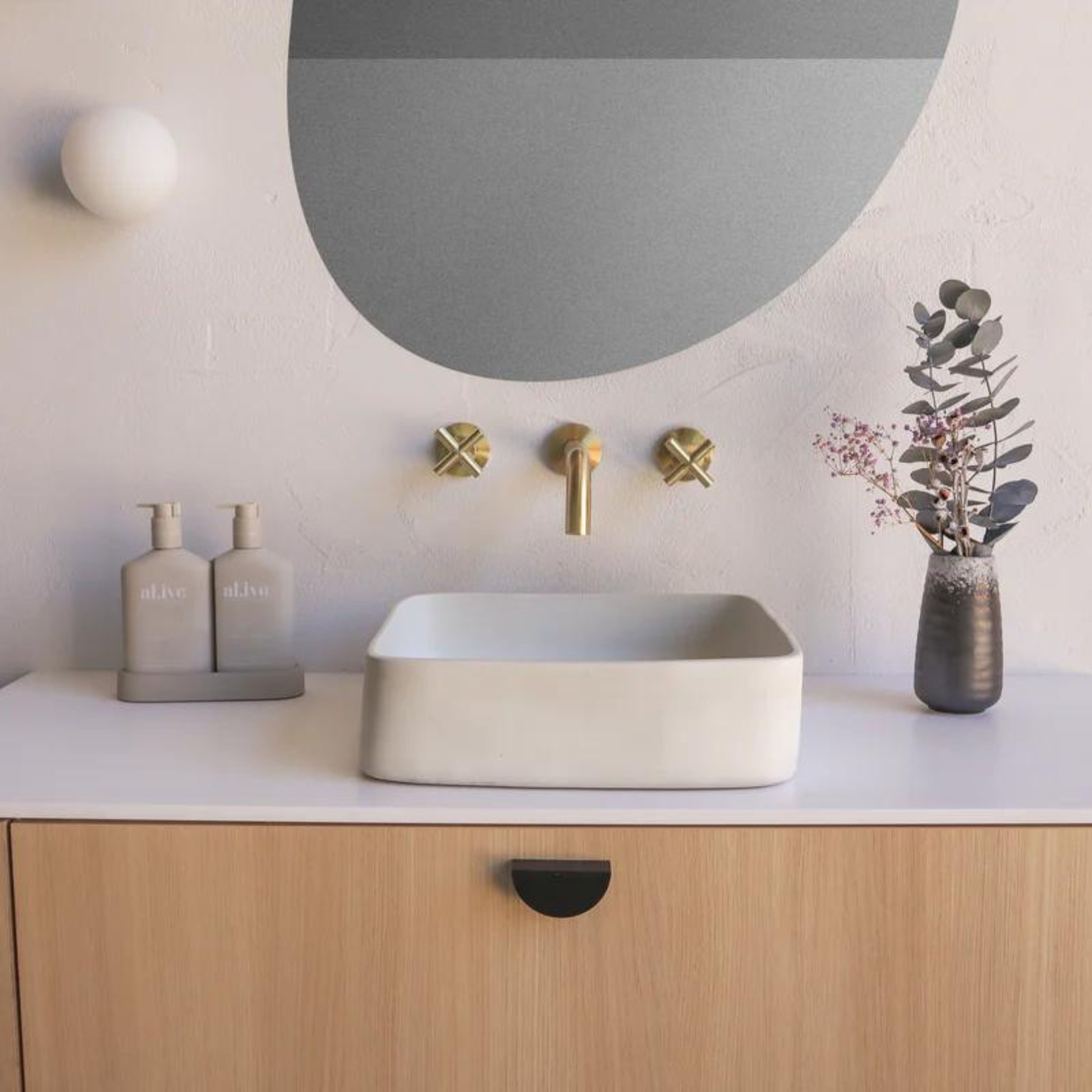 NOOD CO CONSCIOUS RANGE CAST ABOVE COUNTER / WALL HUNG BASIN MORNING MIST 380MM