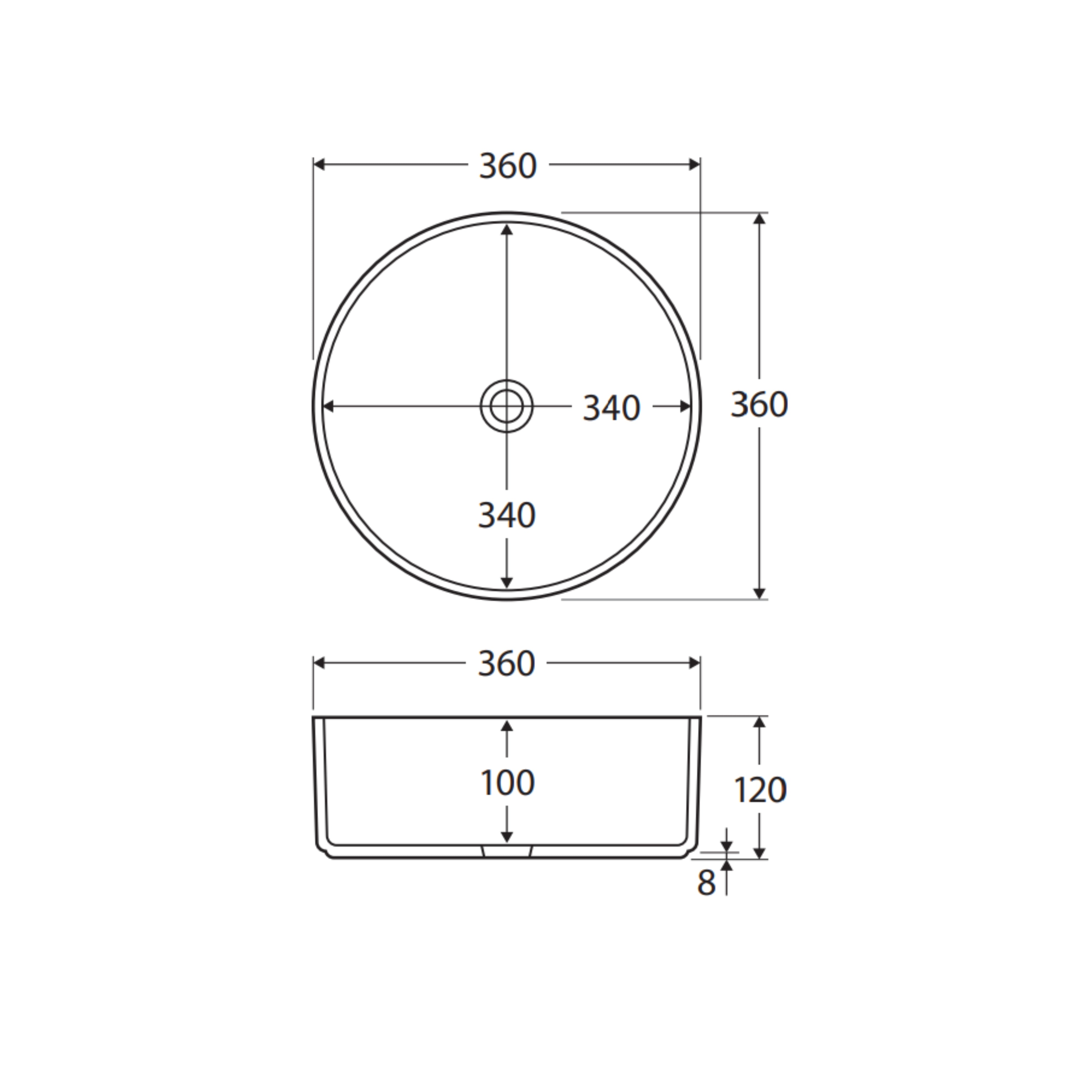 FIENZA REBA ABOVE COUNTER BASIN MATTE LIGHT GREY 360MM
