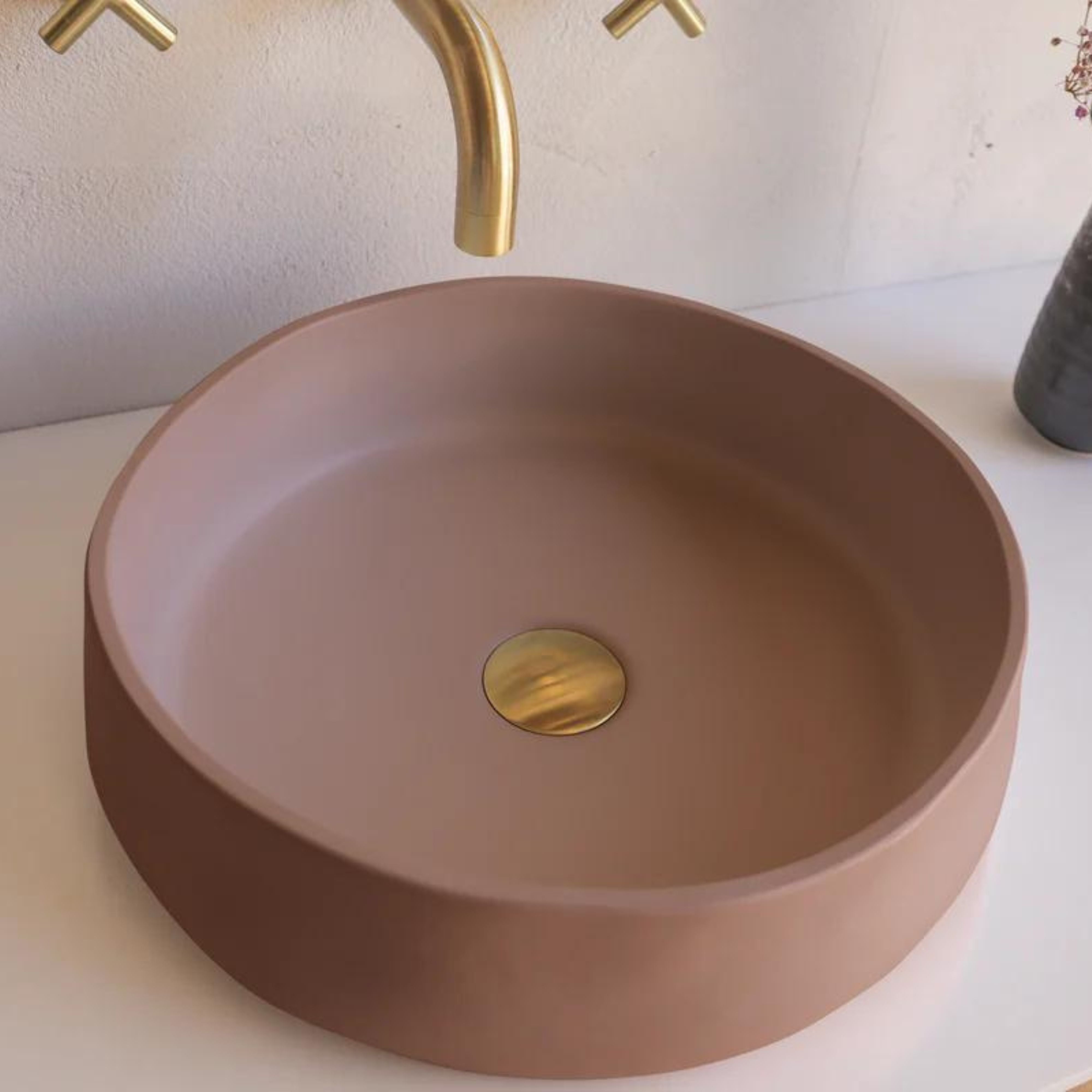 NOOD CO CONSCIOUS RANGE MILL ABOVE COUNTER / WALL HUNG BASIN BLUSH PINK 380MM