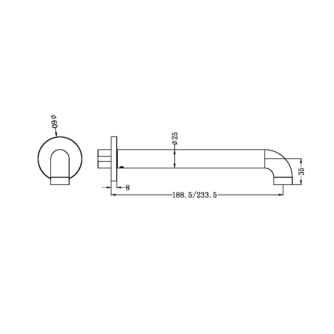 NERO ZEN ROUND BASIN/BATH SPOUT ONLY 185/230MM BRUSHED BRONZE