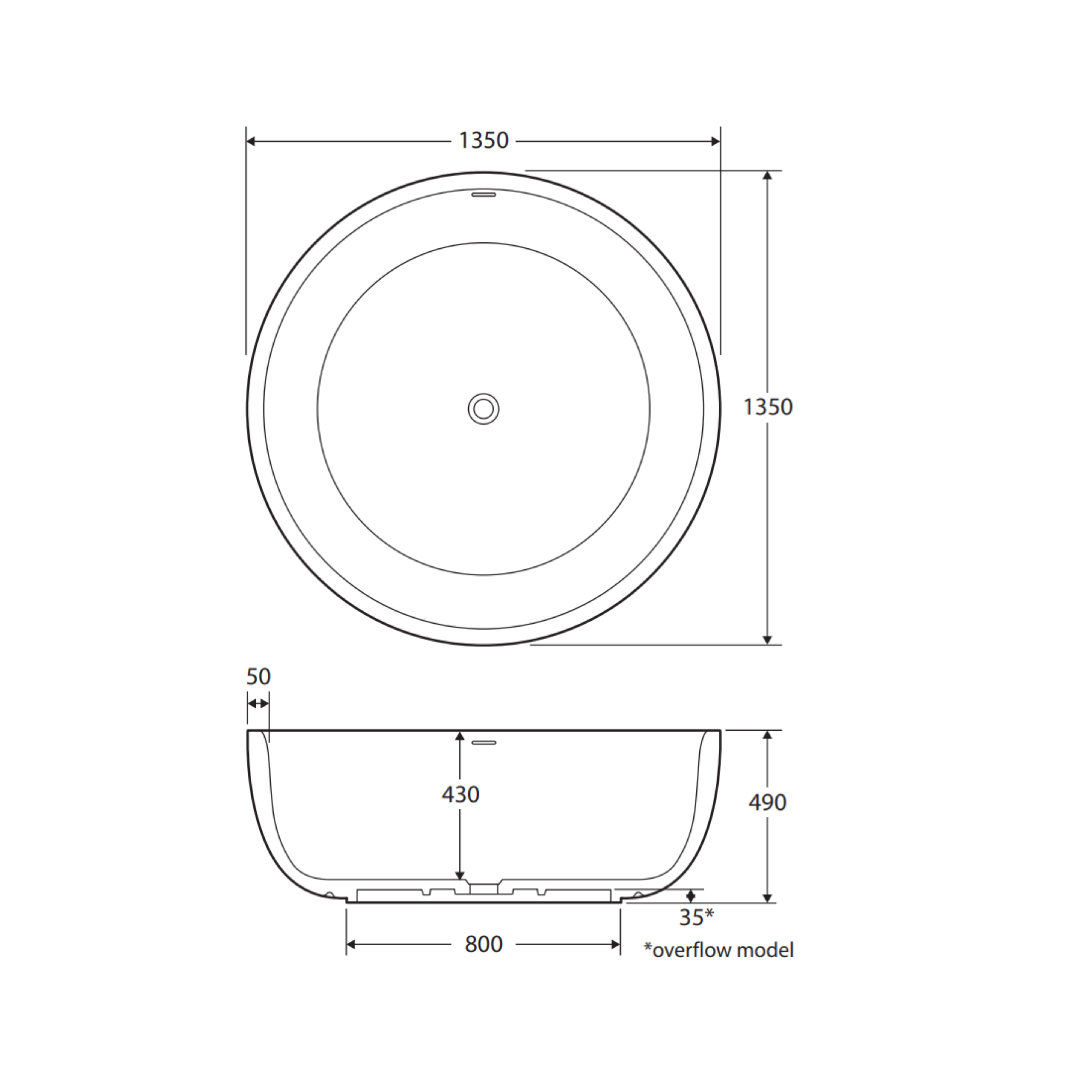 FIENZA SHINTO SOLID SURFACE FREESTANDING BATHTUB MATTE WHITE 1350MM