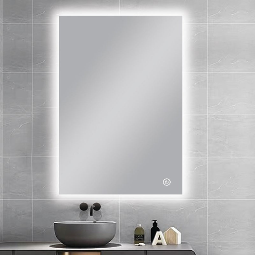 AQUAPERLA RECTANGULAR FRAMELESS 3 COLOUR BACK-LIT LED MIRROR SILVER 600X750MM