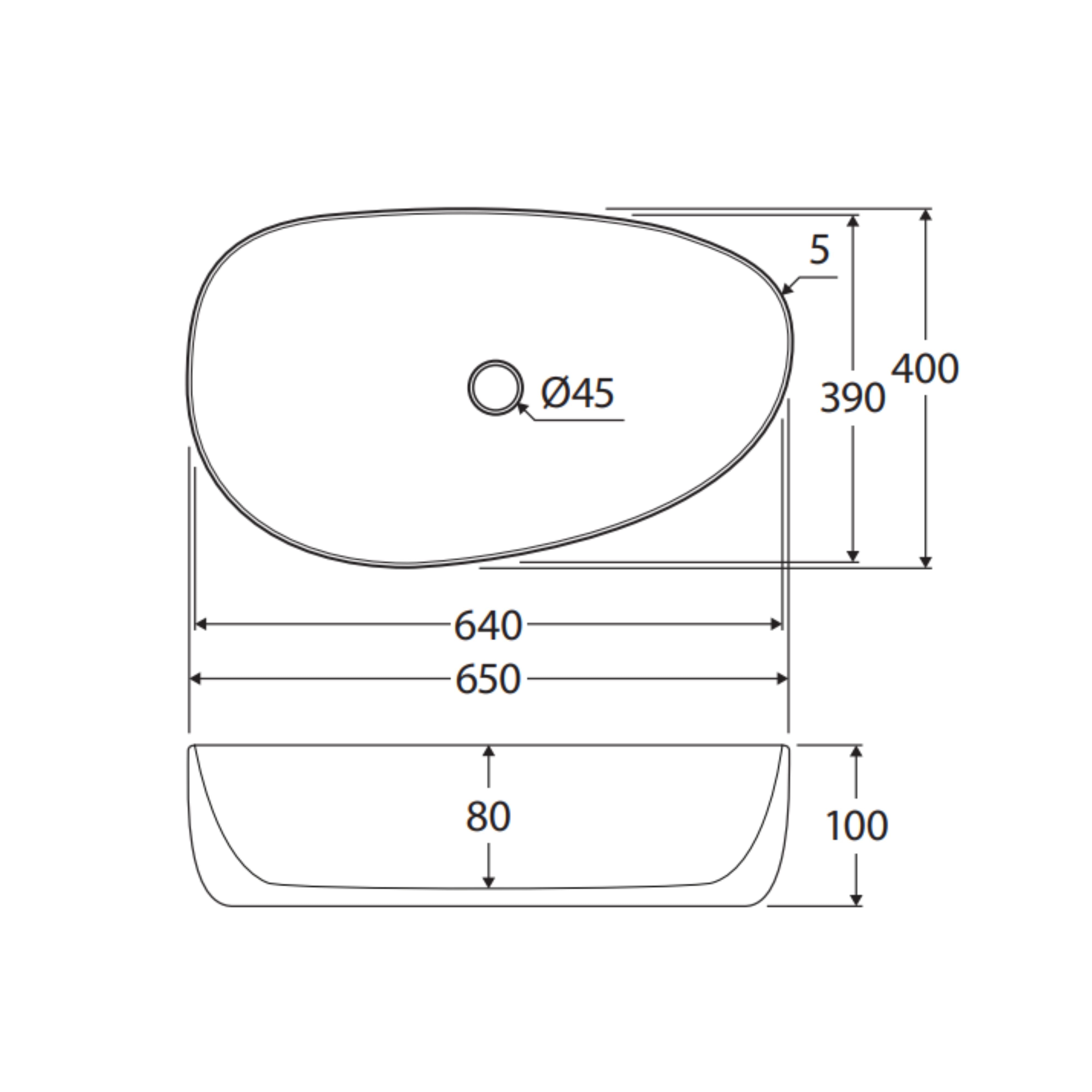 FIENZA PEBBLE ABOVE COUNTER BASIN MATTE WHITE 650MM