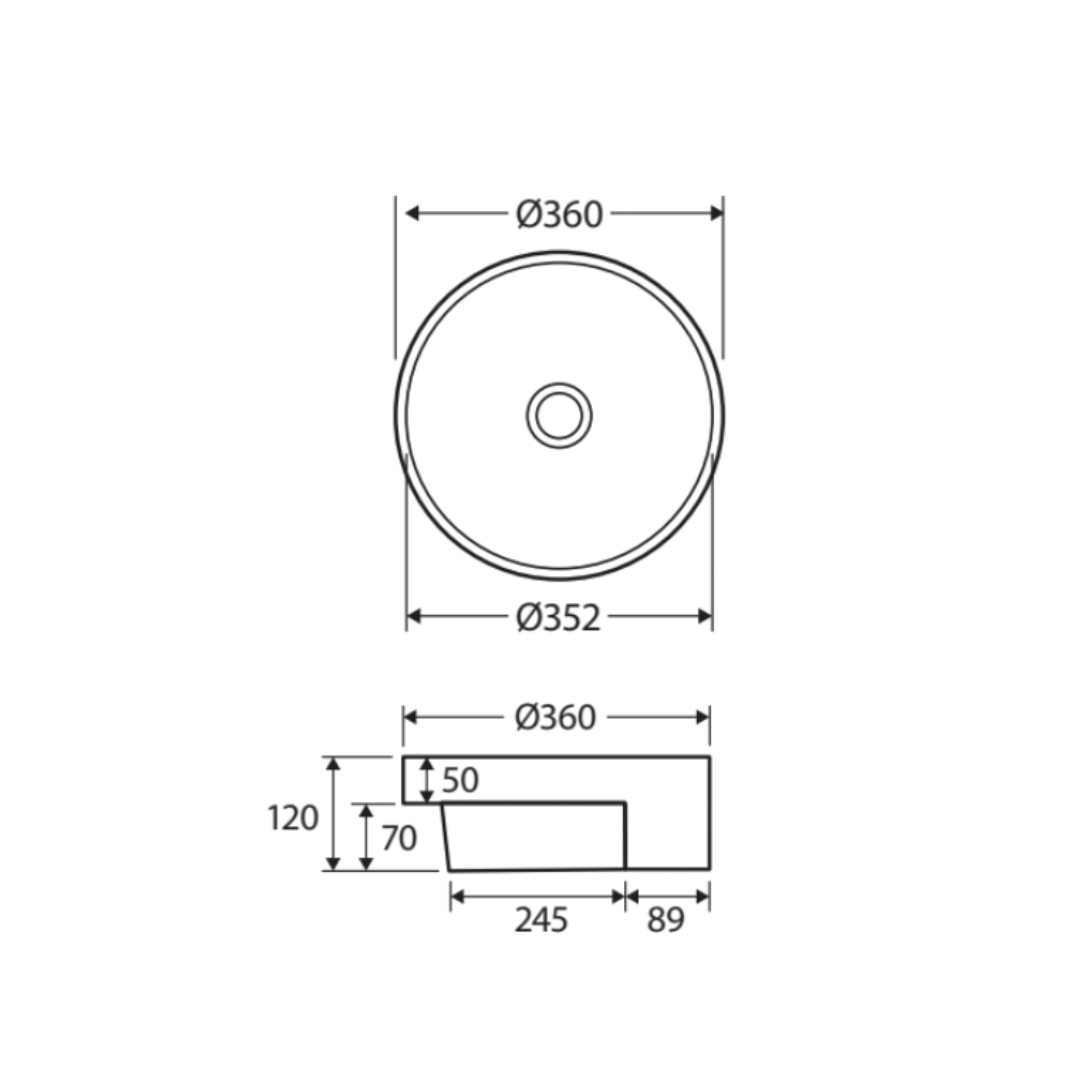 FIENZA REBA SEMI-RECESSED BASIN GLOSS WHITE 360MM