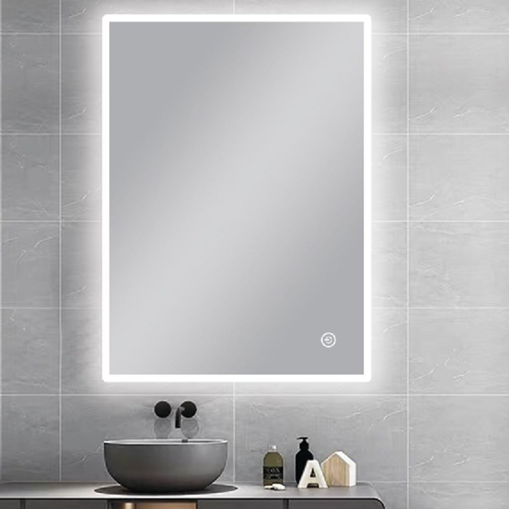 AQUAPERLA RECTANGULAR FRAMELESS 3 COLOUR FRONT-LIT LED MIRROR SILVER 600X750MM