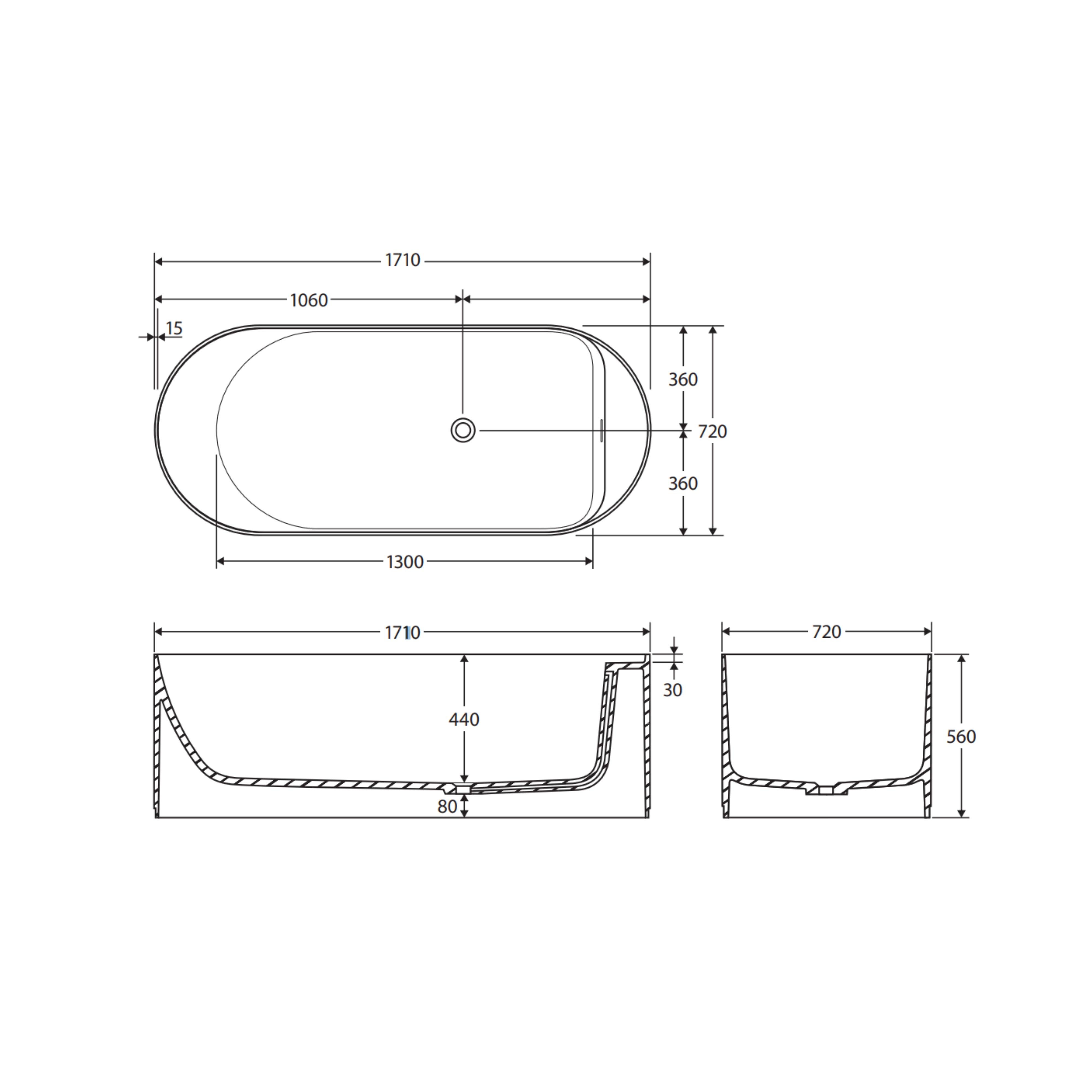 FIENZA MINKA SOLID SURFACE FREESTANDING BATHTUB FOREST 1710MM