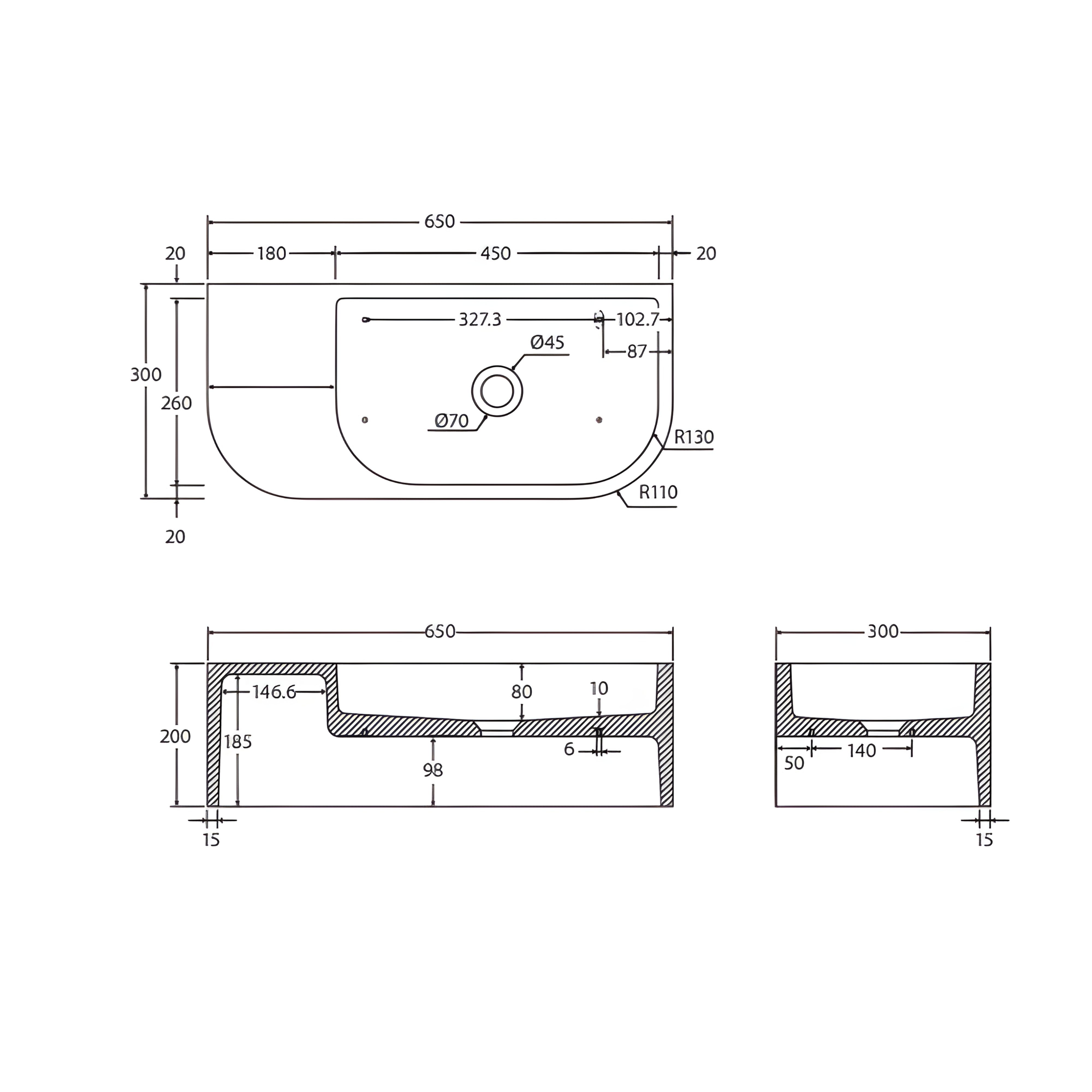 FIENZA BLANCA CONCRETE WALL HUNG BASIN TERRAZZO 650MM
