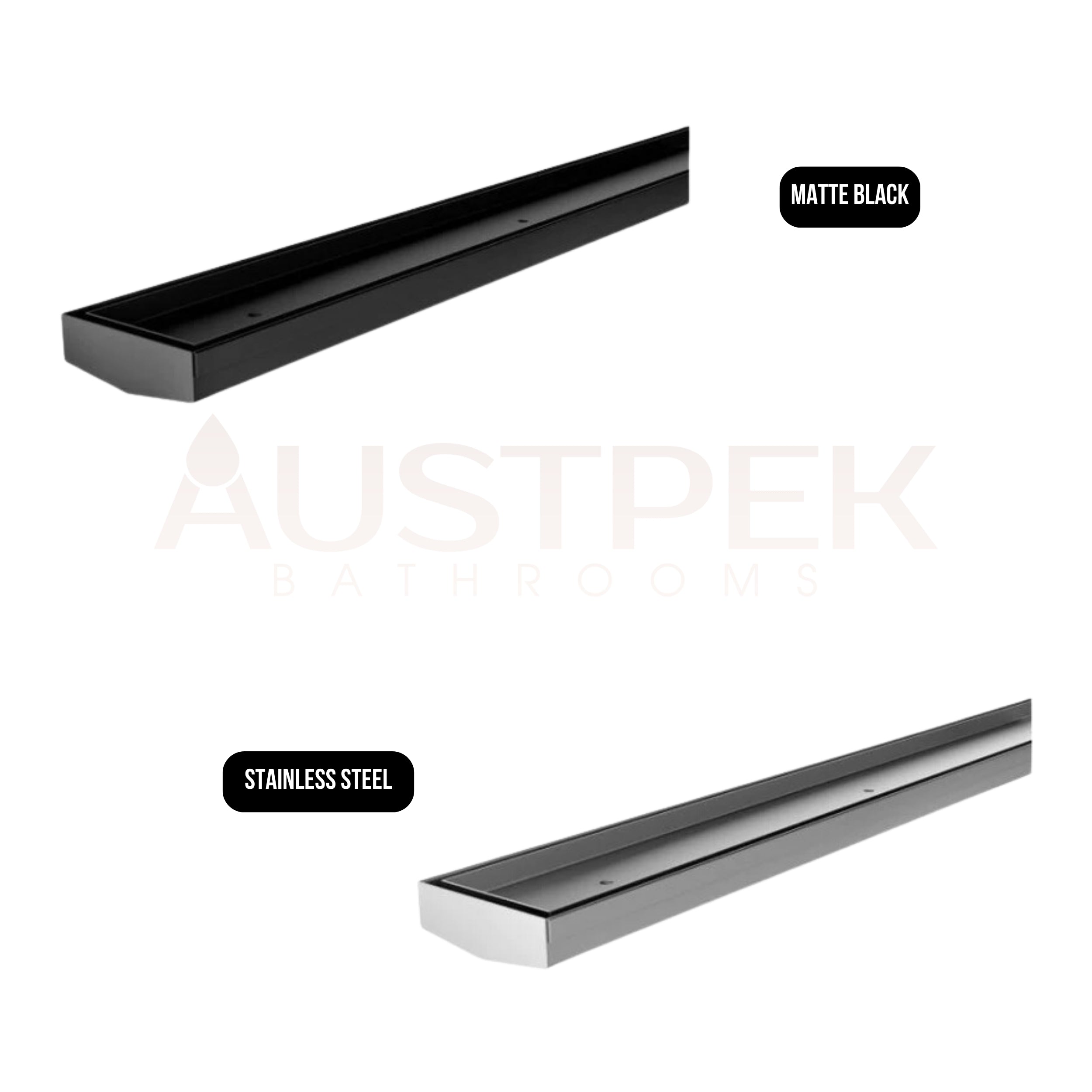 PHOENIX V MATTE BLACK 45MM CHANNEL DRAIN TI 75MM OUTLET 600MM, 750MM, 900MM AND 1200MM