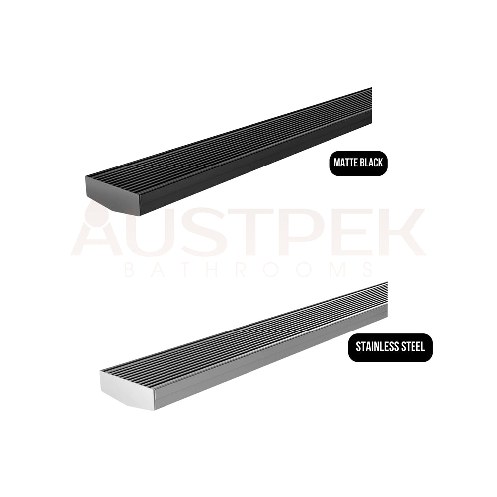 PHOENIX V MATTE BLACK 65MM CHANNEL DRAIN HG 75MM OUTLET 600MM, 750MM, 900MM AND 1200MM