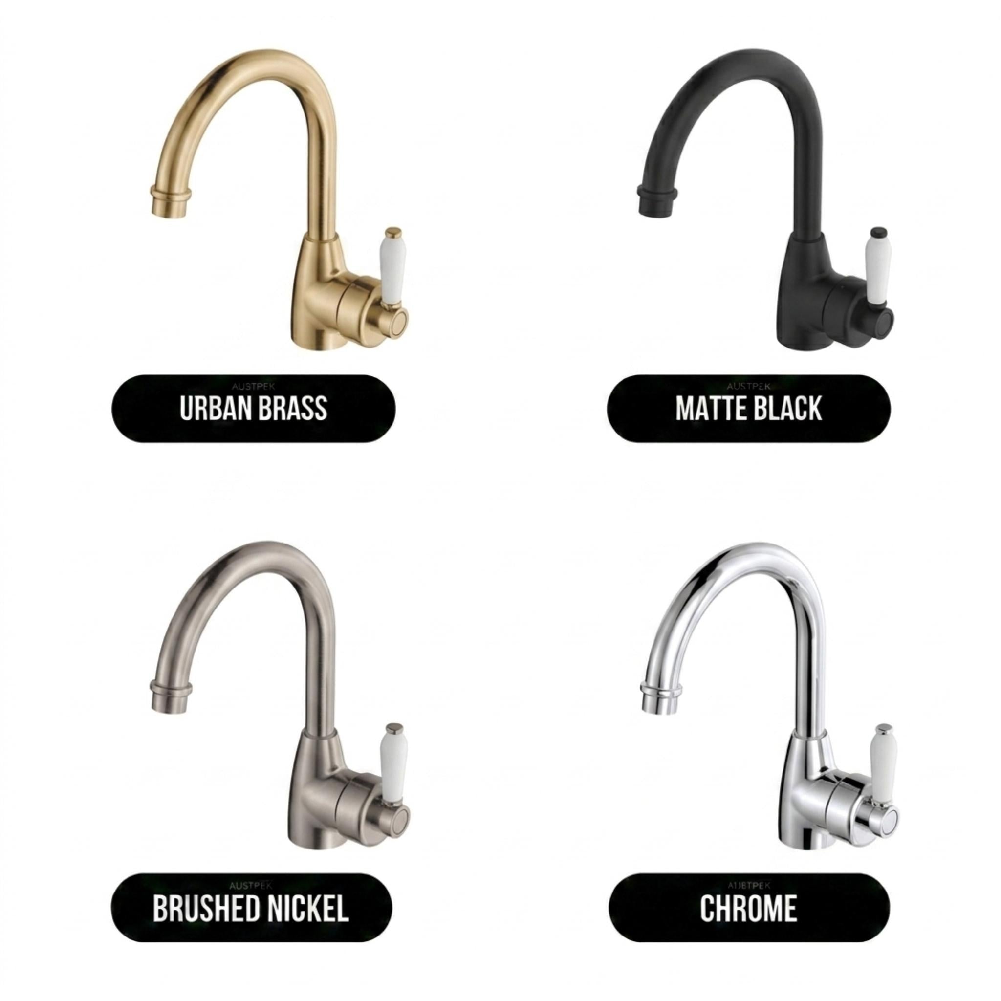 FIENZA ELEANOR GOOSENECK BASIN MIXER 264MM CERAMIC HANDLE CHROME WHITE