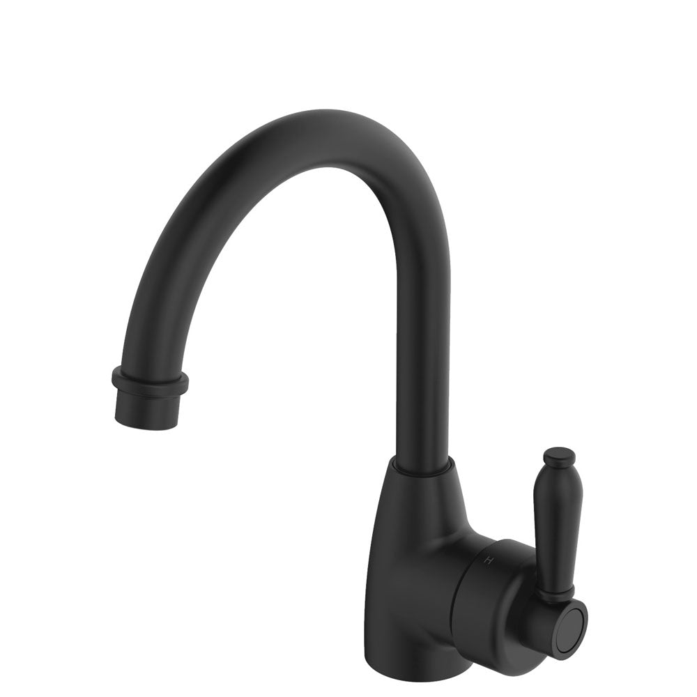 FIENZA ELEANOR GOOSENECK BASIN MIXER 264MM MATTE BLACK