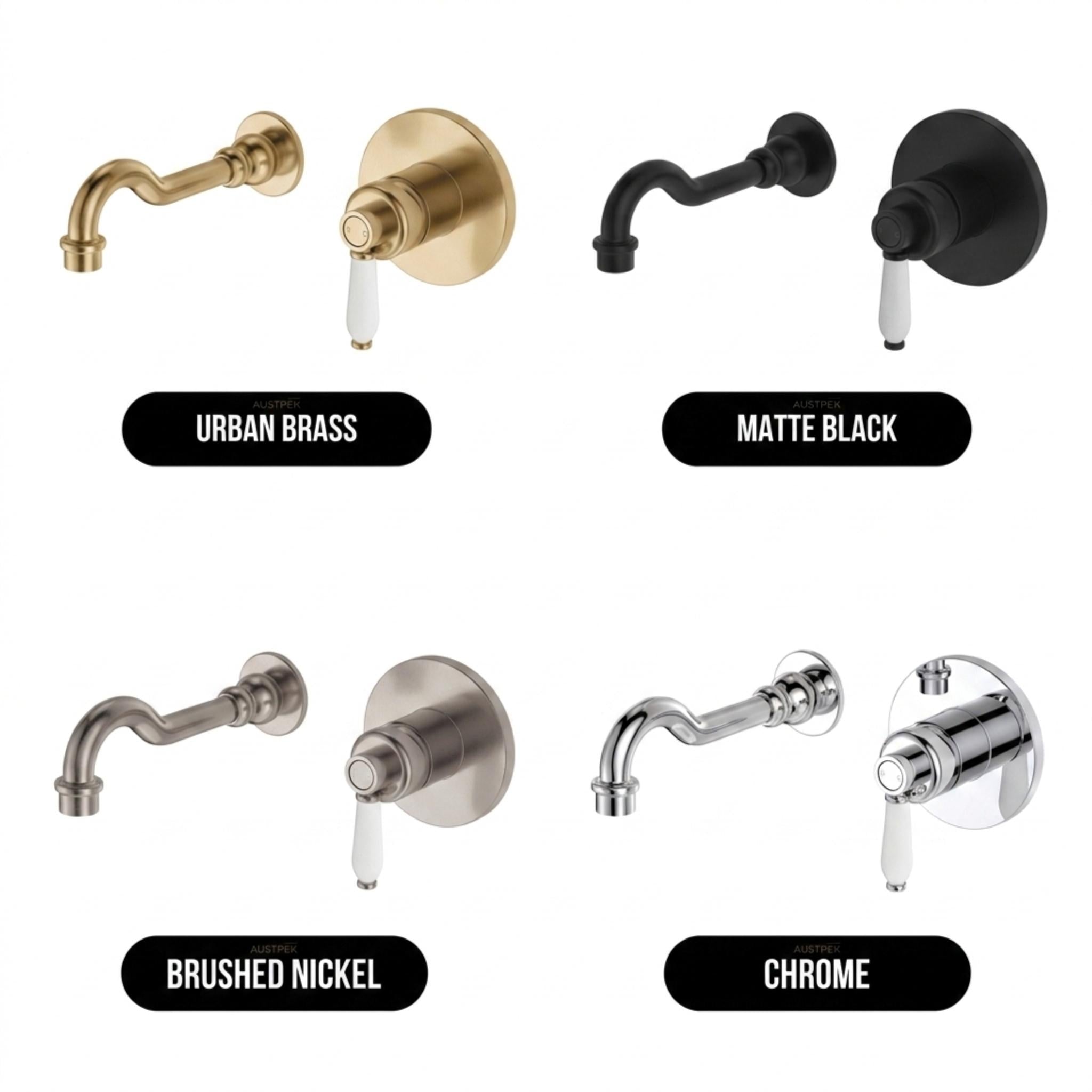 FIENZA ELEANOR WALL BASIN/BATH MIXER SET 215MM CERAMIC HANDLE MATTE BLACK