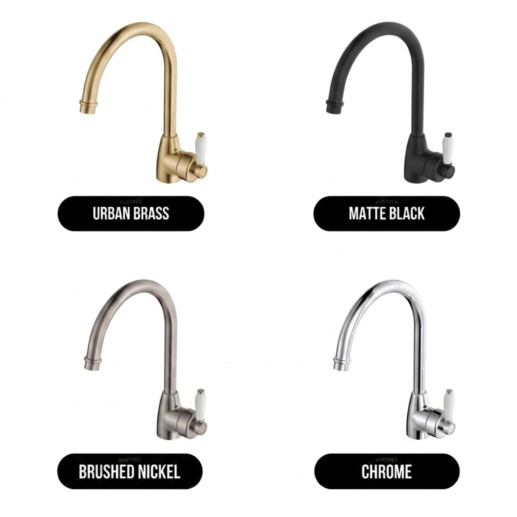 FIENZA ELEANOR GOOSENECK SINK MIXER 338MM CERAMIC HANDLE BRUSHED NICKEL