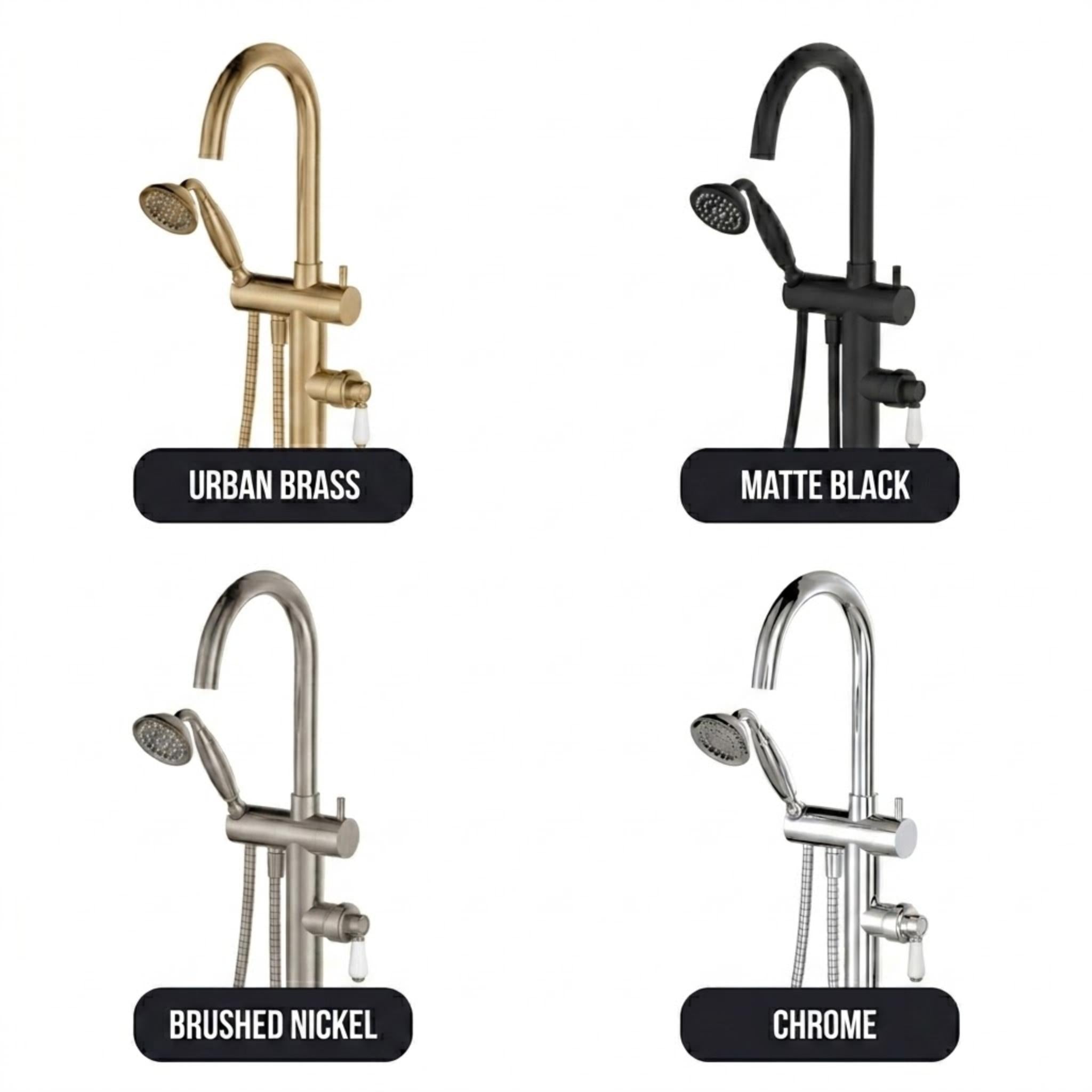 FIENZA ELEANOR FLOOR STANDING BATH MIXER WITH HAND SHOWER CERAMIC HANDLE MATTE BLACK