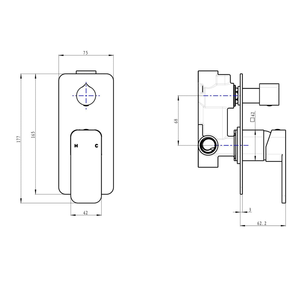 LINSOL ZIA WALL MIXER WITH DIVERTER 177MM BRUSHED BRASS