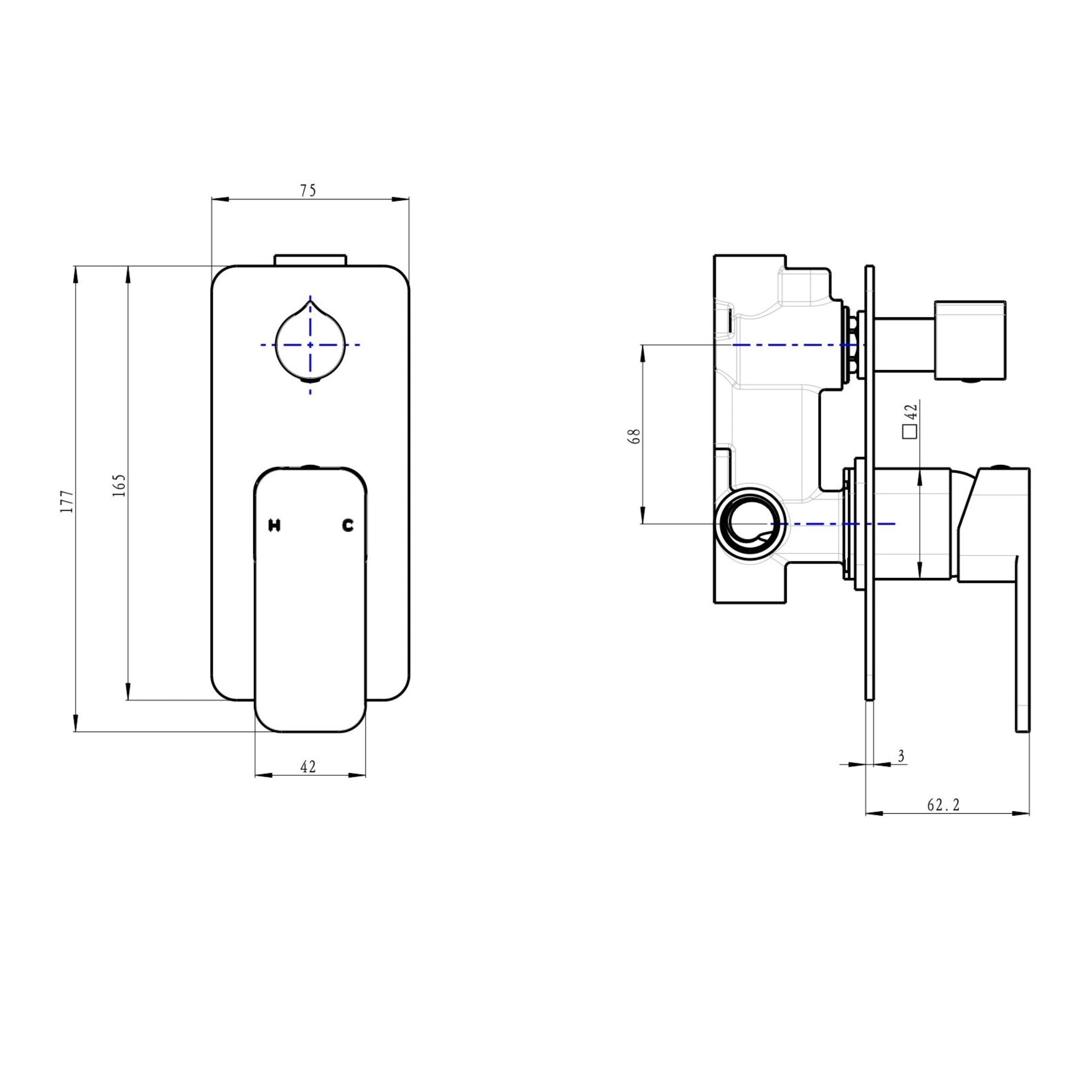 LINSOL ZIA WALL MIXER WITH DIVERTER 177MM BRUSHED NICKEL