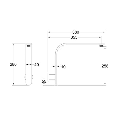 LINSOL CORSICA FLAT UPSWEPT WALL ARM 280MM CHROME