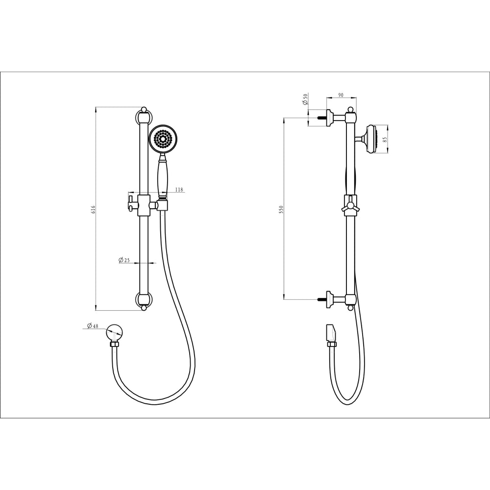 LINSOL KLASSIQUE SHOWER RAIL 616MM GUN METAL