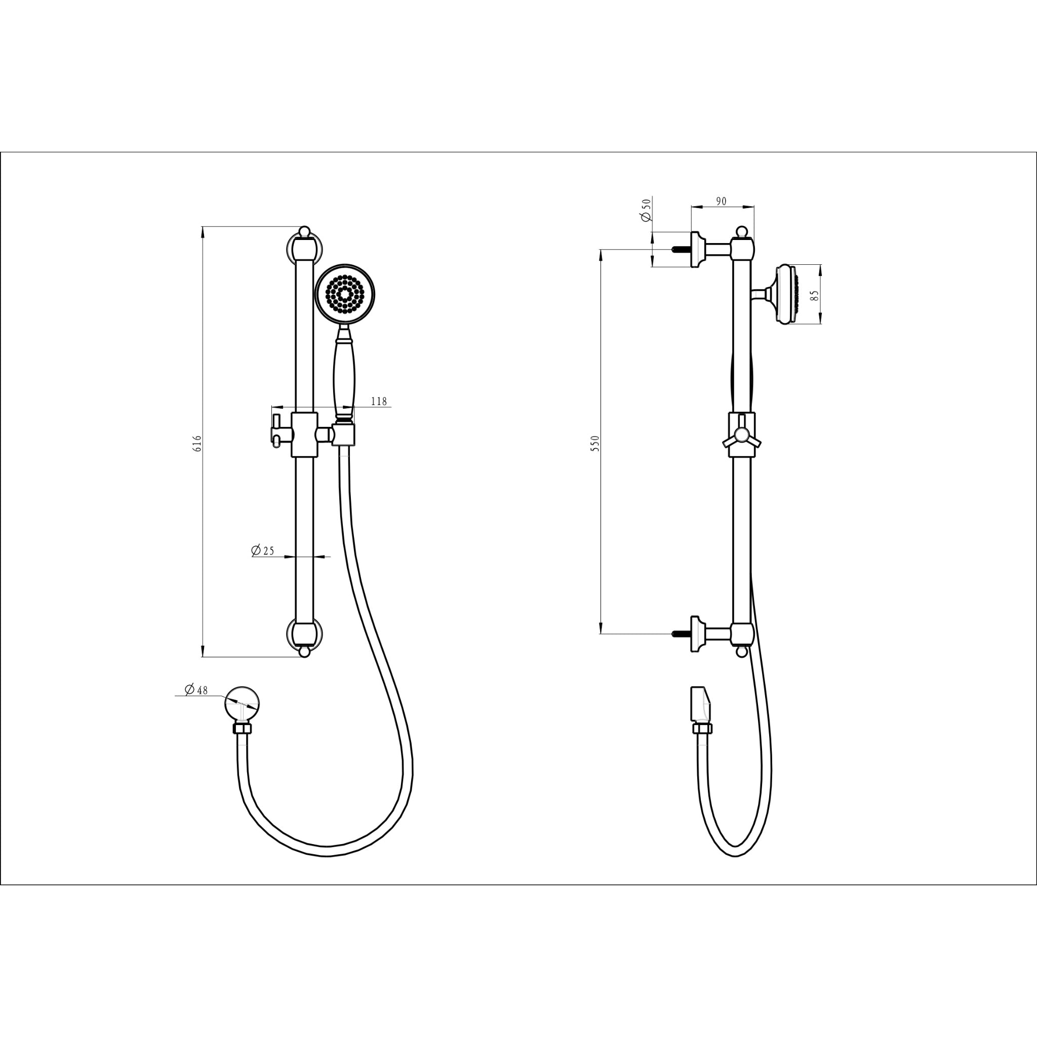 LINSOL KLASSIQUE SHOWER RAIL 616MM GUN METAL