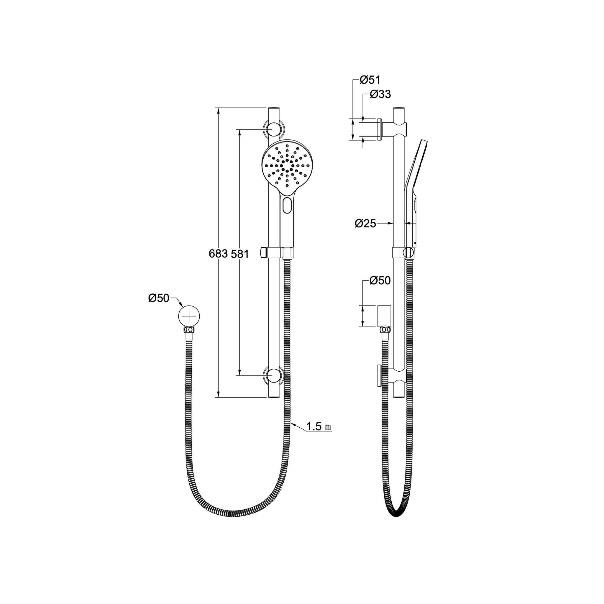 LINSOL SOULJET SHOWER RAIL 683MM CHROME