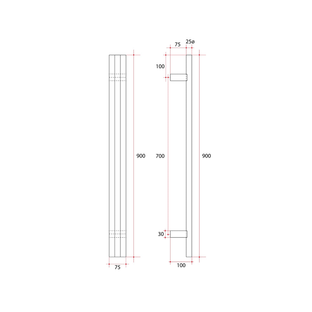 THERMOGROUP TRIPLE TUBE VERTICAL SINGLE HEATED TOWEL RAIL MATTE BLACK 900MM