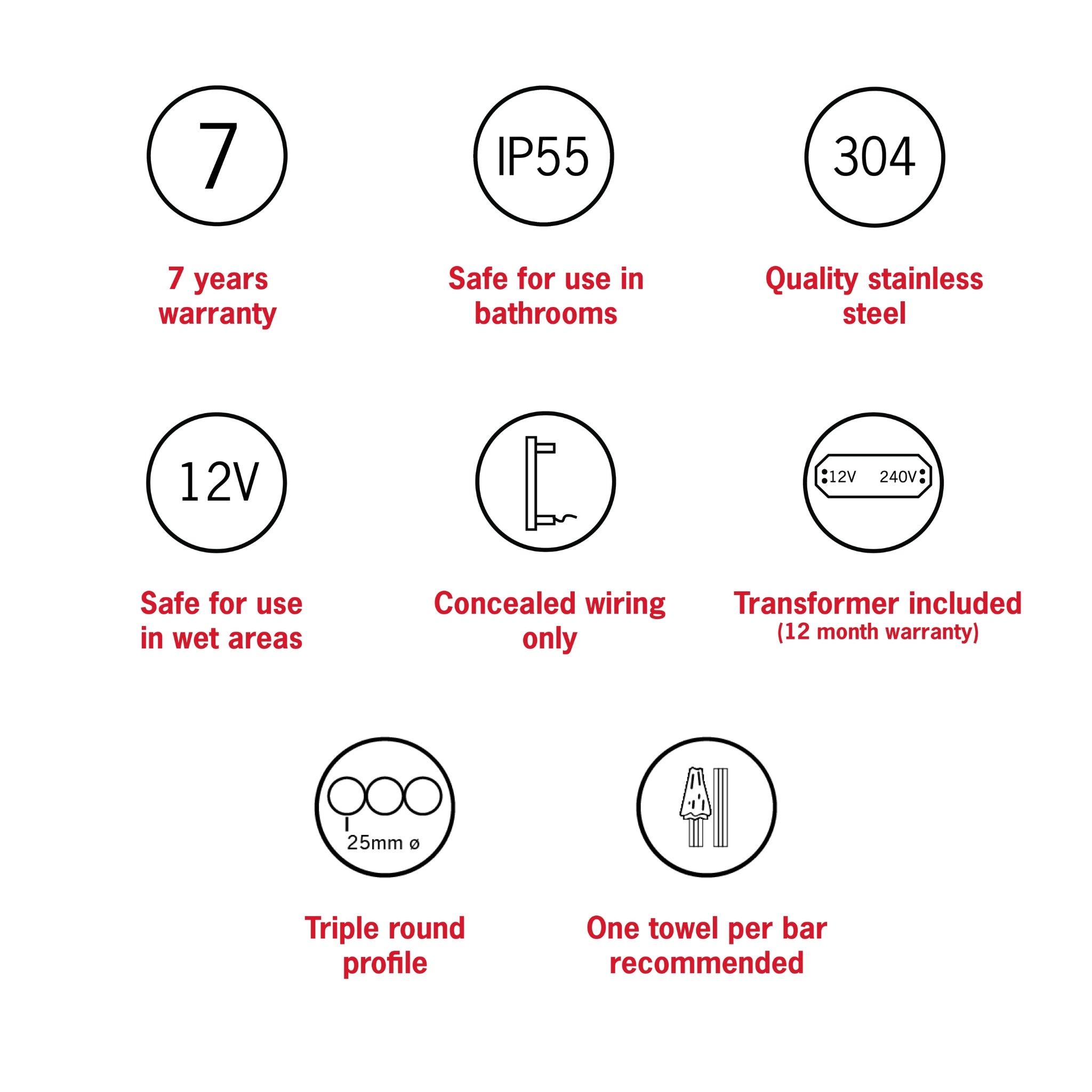 THERMOGROUP TRIPLE TUBE VERTICAL SINGLE HEATED TOWEL RAIL BRUSHED NICKEL 900MM