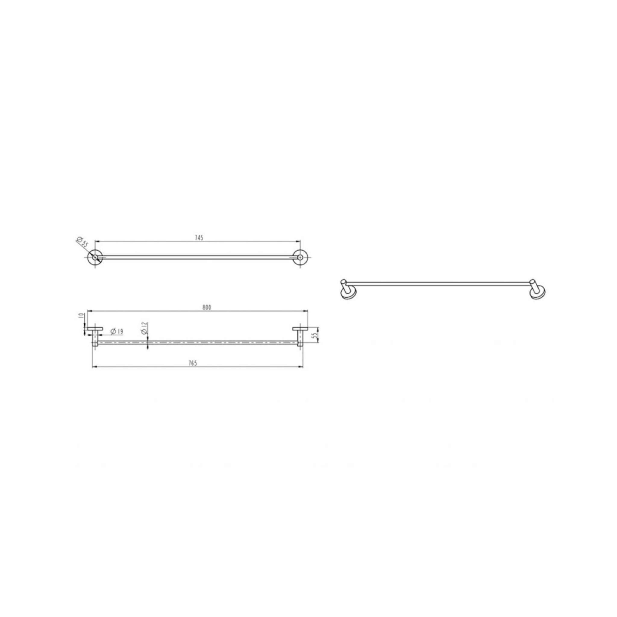 LINSOL LUX S2 LEAD FREE NON HEATED SINGLE TOWEL RAIL 800MM BRUSHED NICKEL