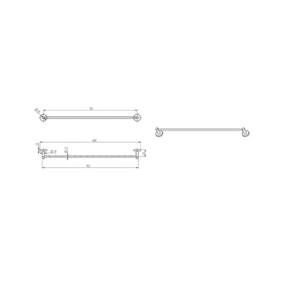LINSOL LUX S2 LEAD FREE NON HEATED SINGLE TOWEL RAIL 800MM BRUSHED NICKEL