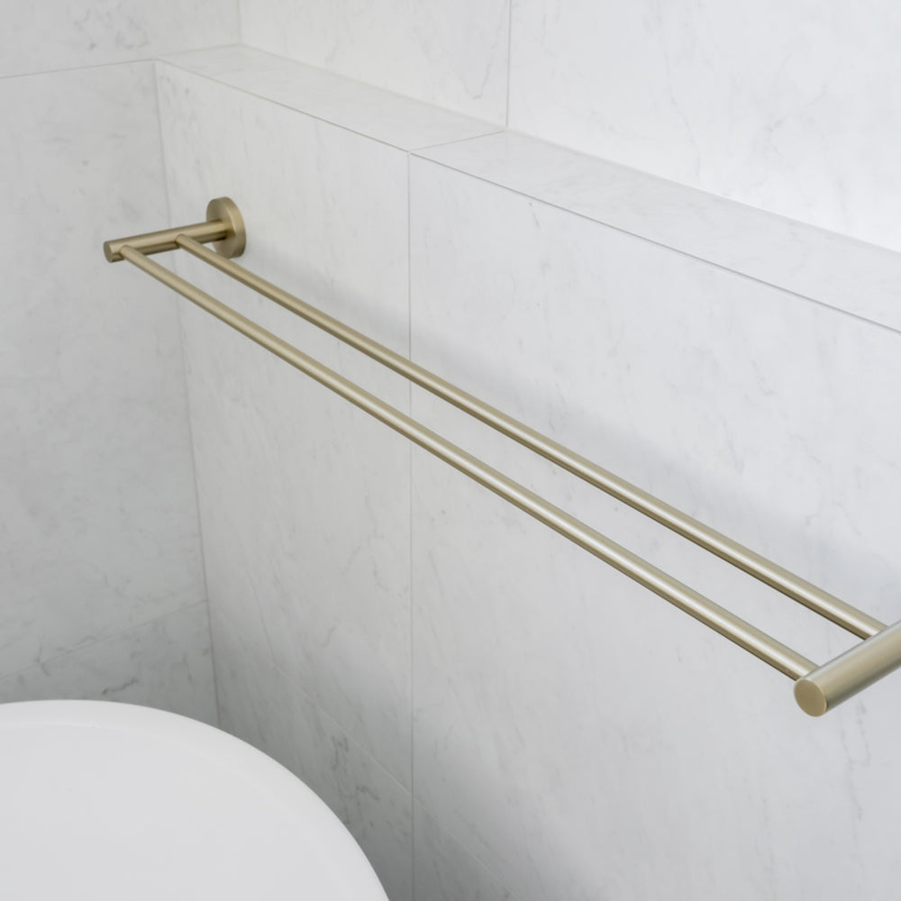 LINSOL LUX S2 NON HEATED DOUBLE TOWEL RAIL 800MM BRUSHED BRASS