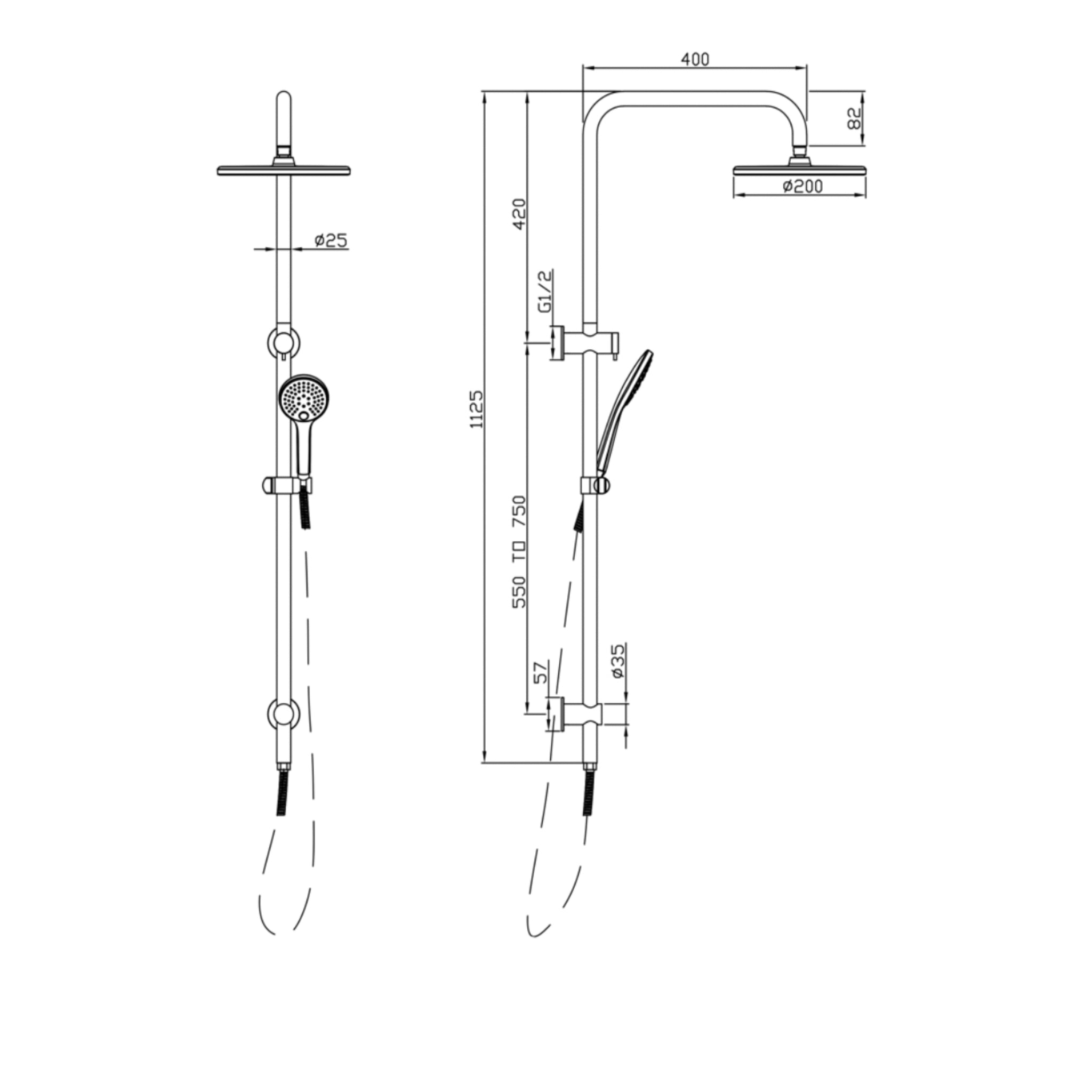 LINSOL MICO SHOWER WITH MULTIFUNCTION HAND SHOWER MATTE BLACK
